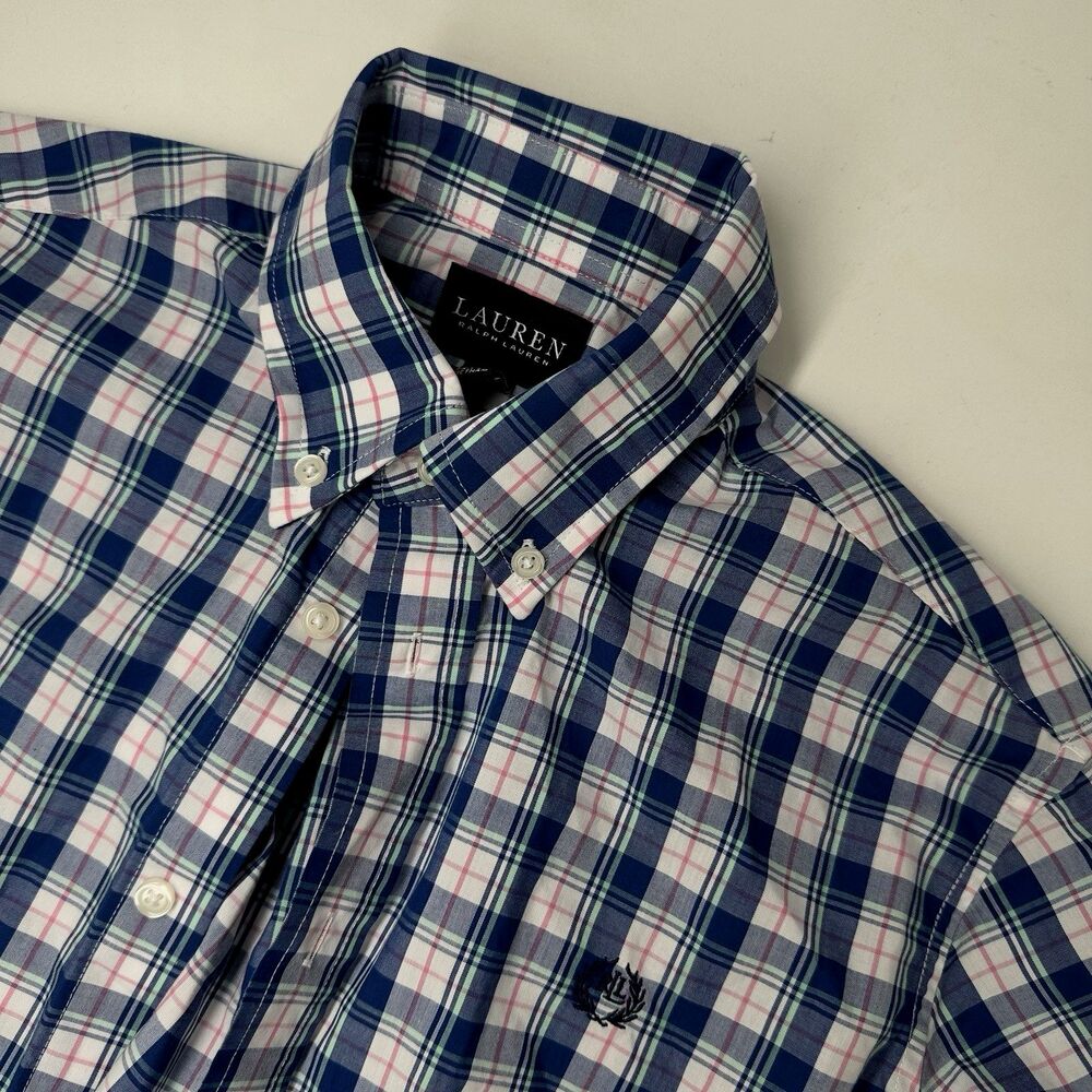 Boys Lauren Ralph Lauren Plaid Check Button Up Kids Dress Shirt Size Large 14-16